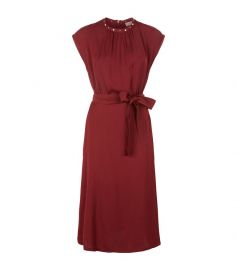 sandro Conique High-Collar Tie Waist Dress at Saks Fifth Avenue